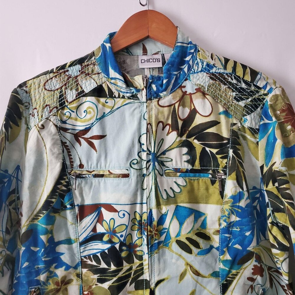 Chico's Women's Multi-Color Floral Patchwork Zip Front Jacket Size 1/Medium (8) - Picture 4 of 10